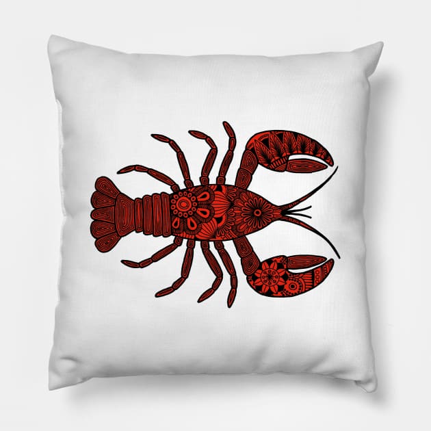 Lobster (black and red horizontal) Pillow by calenbundalas