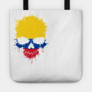 Chaotic Colombian Flag Splatter Skull Tote