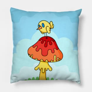 Tiny Bird On a Magical Mushroom Pillow