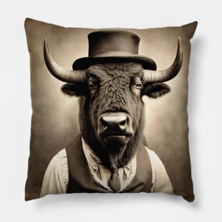 Victorian Bison Portrait Artistic Gift Fashion Bison Style Pillow