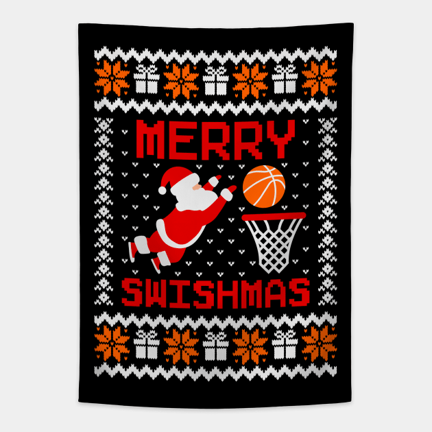 Merry Swishmas Basketball Ugly Sweater Tapestry by Hobbybox