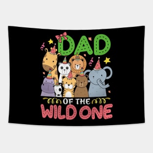 Dad of the Wild One Zoo Birthday Safari Jungle Animal Tapestry