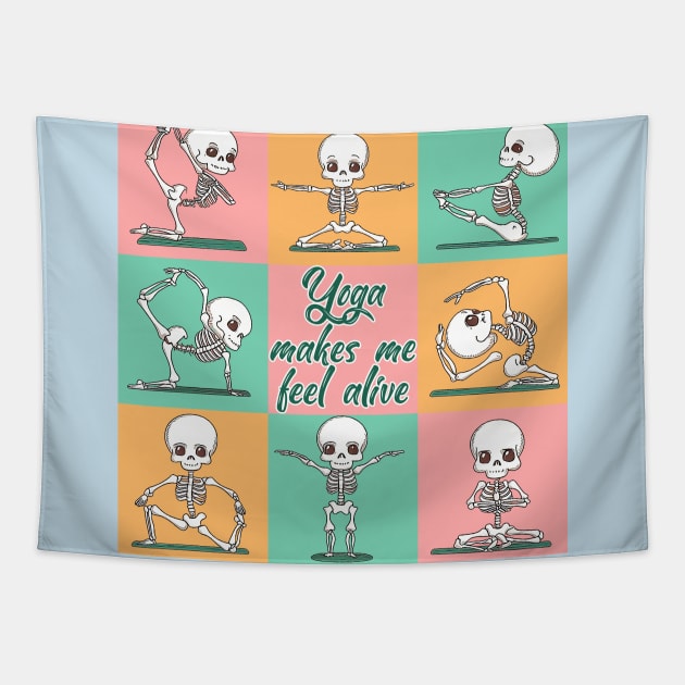 Skeleton - Yoga makes me feel alive Tapestry by QuirkyCil