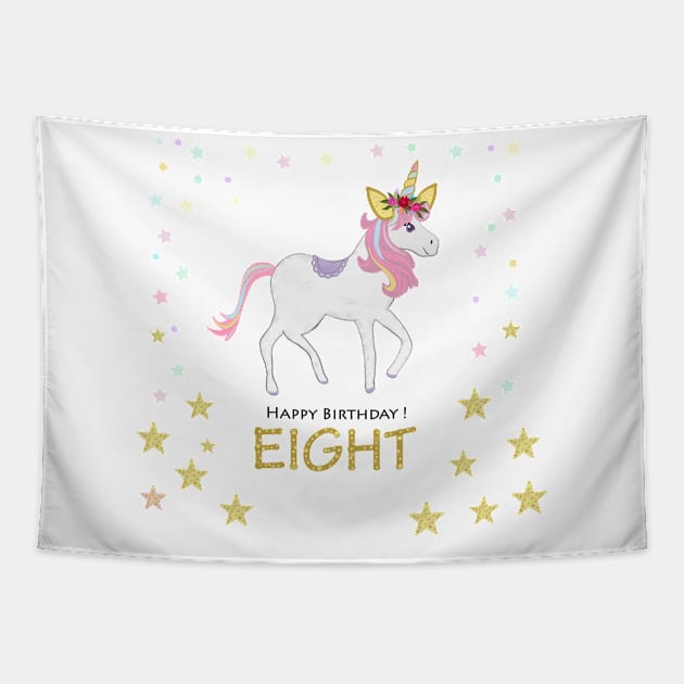 Eighth birthday. Eight. Unicorn Birthday invitation. Party invitation greeting Tapestry by GULSENGUNEL