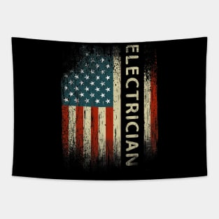 Patriotic Electrician Gifts American USA Flag Funny Lineman Tapestry