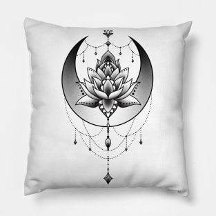 Celestial Crescent Moon and Mandala Lotus Flower Pillow