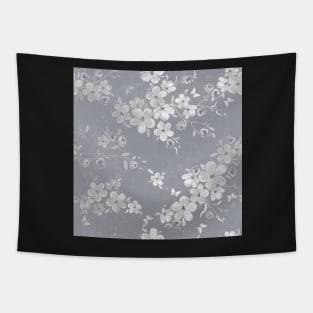 Silver Gray and White Flowers Tapestry