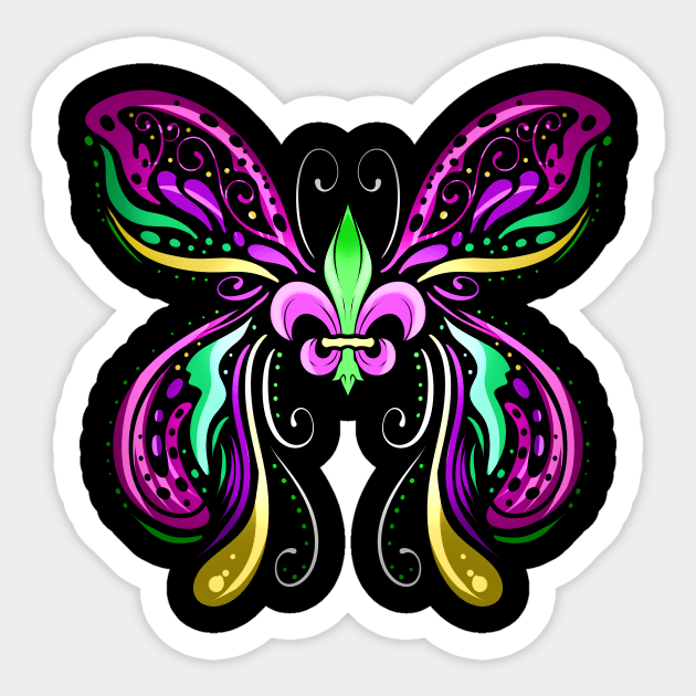 Butterfly With Ornaments And Fleur De Lis For Mardi Gras - Mardi Gras -  Sticker