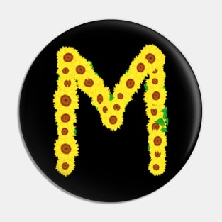 Sunflowers Initial Letter M (Black Background) Pin