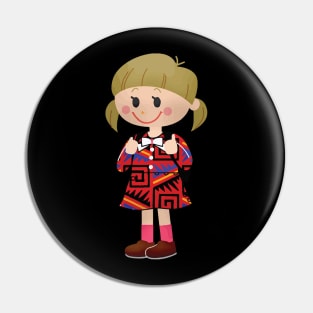 School Girl in Cute Colorful Dress Pin