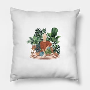 Plant lady, Girl with plants 1 Pillow