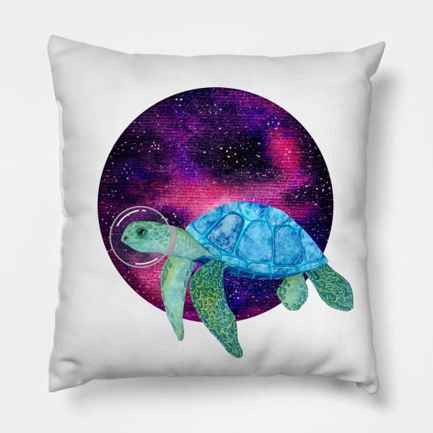 Cute space astronaut watercolor turtle illustration Pillow by Ieva Li ART