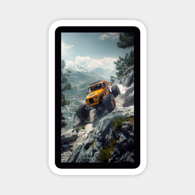 Monster Truck Driving over Mountains Magnet by Vinokurio