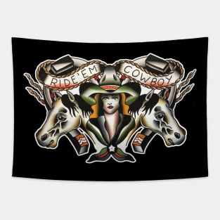 Ride 'Em Cowboy Tattoo Design Tapestry