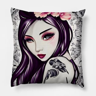 tattoo anime girl Pillow