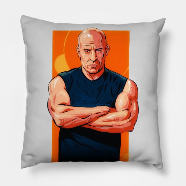 Vin Diesel - An illustration by Paul Cemmick Pillow by PLAYDIGITAL2020