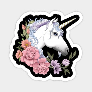 White Unicorn and Flowers Magnet