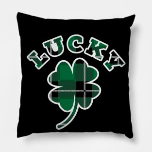 Lucky Four Leaf Clover Flannel Print Pattern Pillow