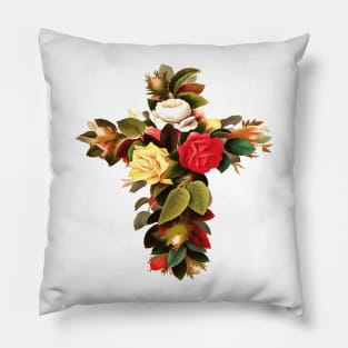 Easter Christian Cross Of Roses Cut Out Pillow