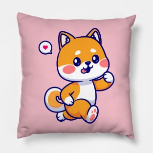 Cute Shiba Inu Dog Running Cartoon Pillow