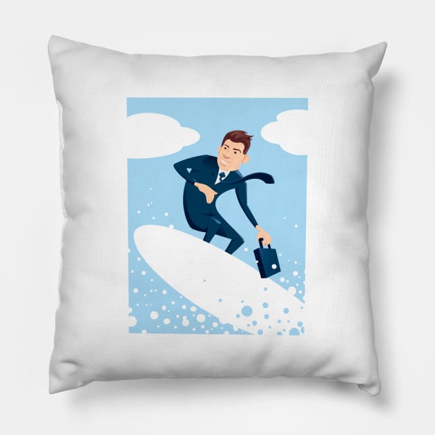 Surfing businessman Pillow by StefanAlfonso