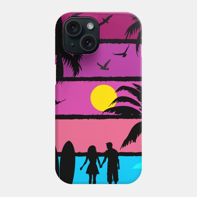 Retro Synthwave Inspired Beach Silhouette Phone Case by Brobocop