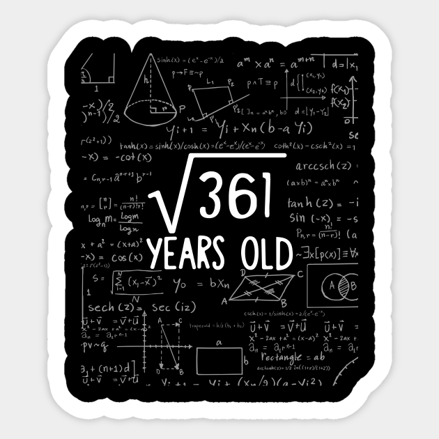 Square Root of 361: 19th Birthday 19 Years Old Sticker - Sq - Sticker