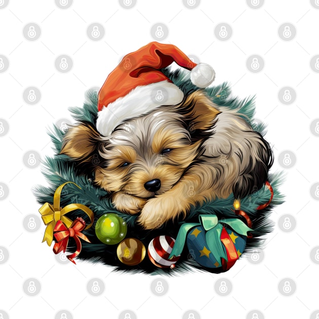 Lazy Yorkshire Terrier Dog at Christmas by Chromatic Fusion Studio