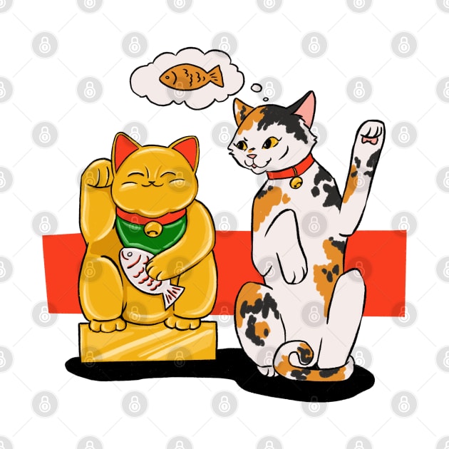 Lucky cat maneki neko koi cat gold by Vikki.Look