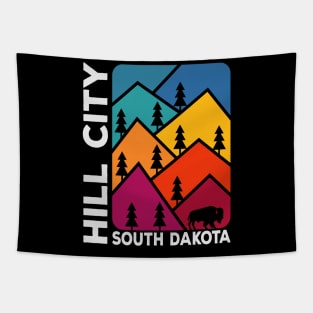 Hill City South Dakota Vintage Mountains Bison Tapestry