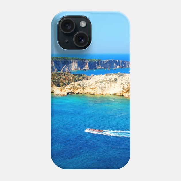Panorama from Tremiti Islands with a motorboat cruising the Adriatic Sea, island and ridge Phone Case by KristinaDrozd