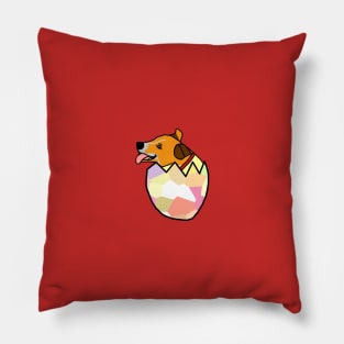 Small Dog Hatching from Easter Egg Pillow