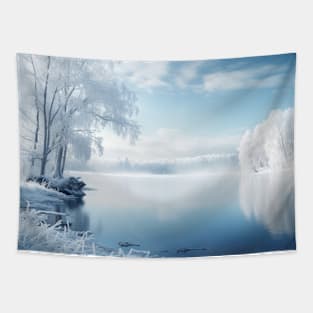 Tranquil Lake In Winter Serene Landscape Tapestry