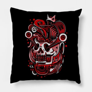 Skull Pop Art White Red Pillow