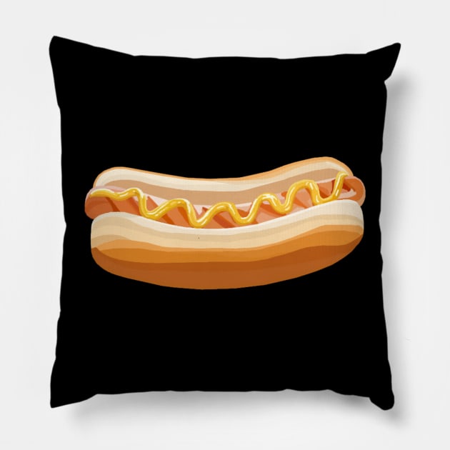 Hotdog with Mustard in Bun Pillow by Art by Deborah Camp