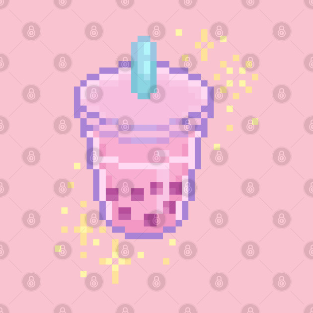 Pink Kawaii Pixel Art Boba Bubble Tea Design - Bubble Tea - Mask