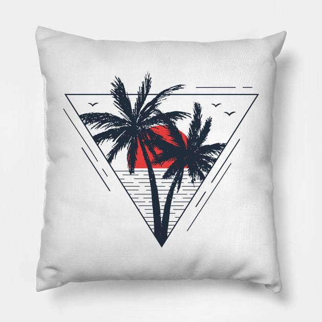 Sunset beach. Palms Pillow by SlothAstronaut