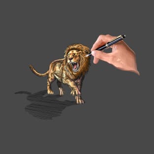 Roaring Lion  Drawing by a hand T-Shirt