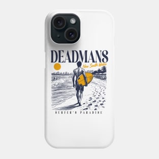 Vintage Surfing Deadman's Beach NSW Australia // Retro Surfer Sketch // Surfer's Paradise Phone Case