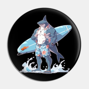 Seriously Anime Surfer Shark Pin