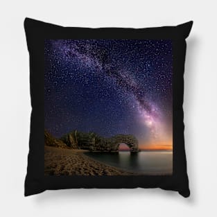 Milky Way over Durdle Door Rocks Pillow