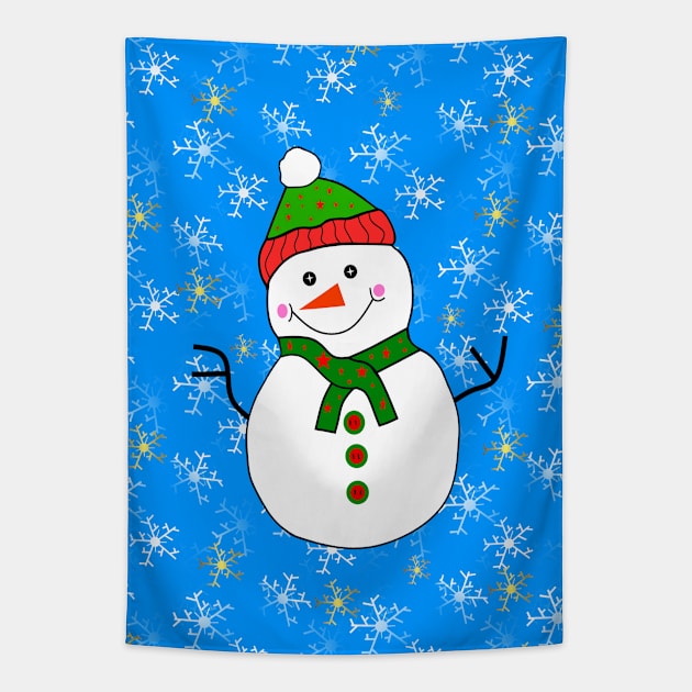 SNOWFLAKES Christmas Snowman Tapestry by SartorisArt1