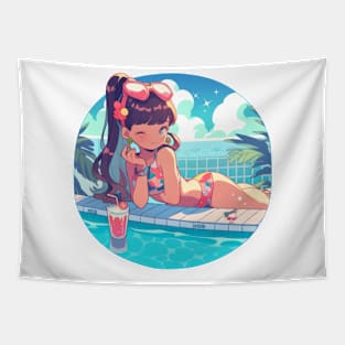 brunette poolside girl Tapestry