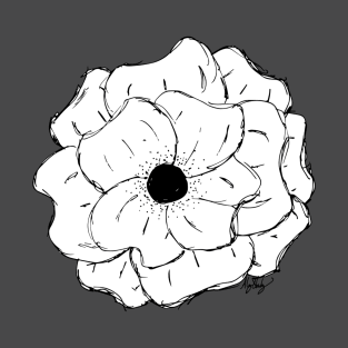 White Poppy or Anemone Hand Drawn T-Shirt