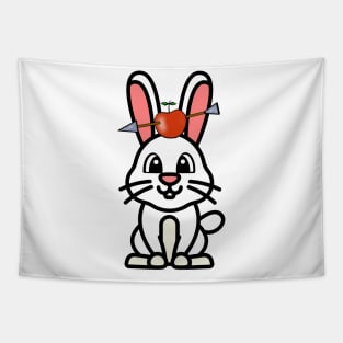 Cute bunny has an apple and arrow on head Tapestry