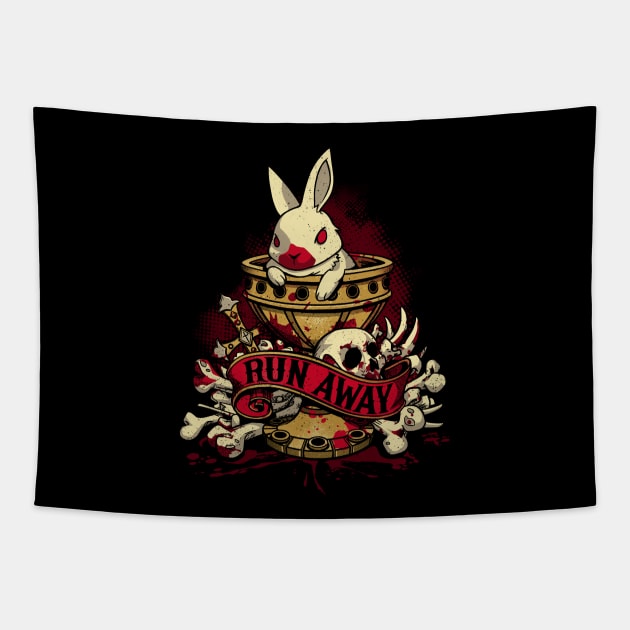 Run Away - Deadly Cute Geek Movie Rabbit Tapestry by Snouleaf