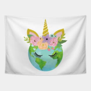 Floral Unicorn Earth Earth Day T Shirt Tapestry