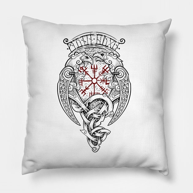 Hugin and Munin Odins ravens Pillow by BlackForge