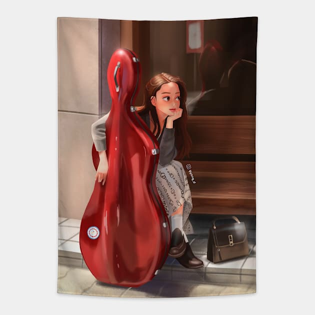 Girl with a cello Tapestry by Gyong_D