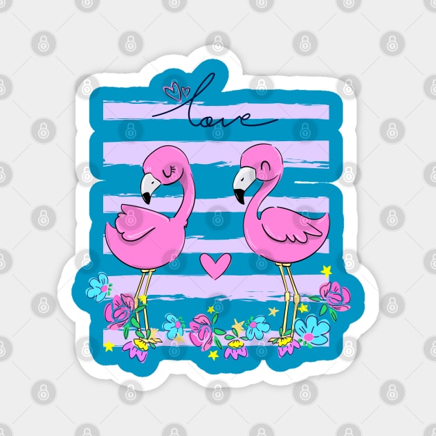 flamingo couple love Magnet by Mako Design 